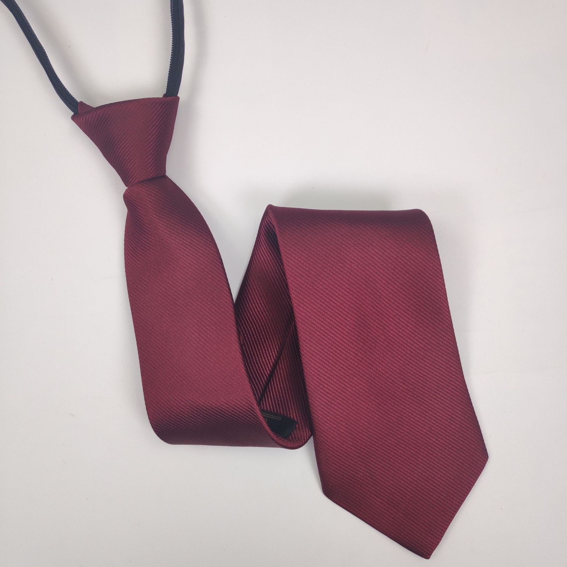 Fashion Accessories Men's Tie 8 cm Lazy Solid Color Zipper Tie Custom Polyester Silk Knot Free Twill