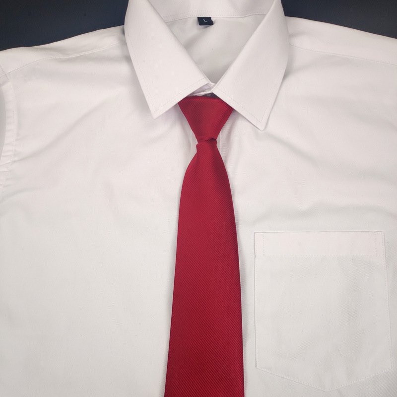 Fashion Accessories Men's Tie 8 cm Lazy Solid Color Zipper Tie Custom Polyester Silk Knot Free Twill