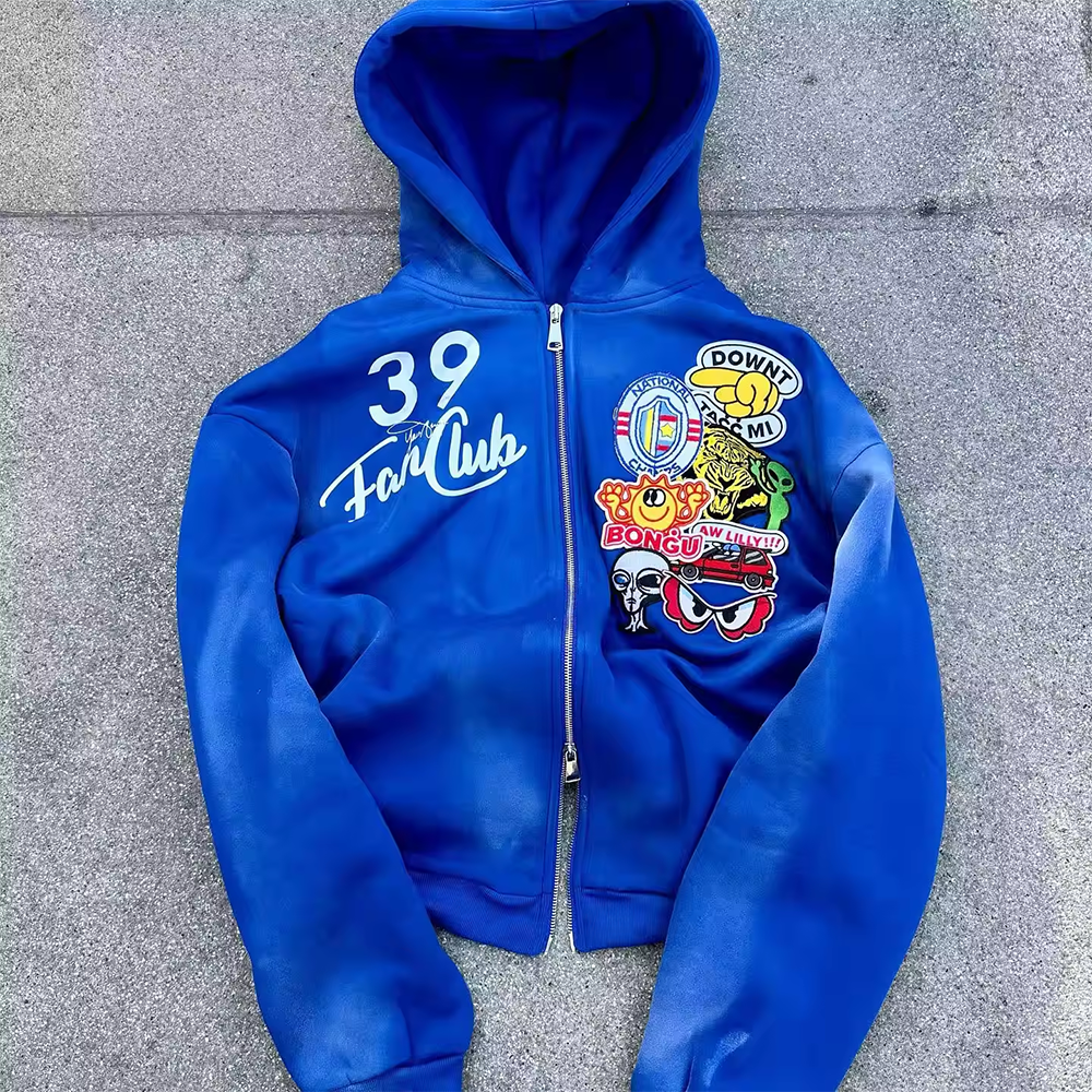 Custom Screen Printing Patch Embroidery Hoodie Heavyweight 450 Gsm Sun Faded Boxy Fit Oversized Cropped Zip Up Hoodie for Men
