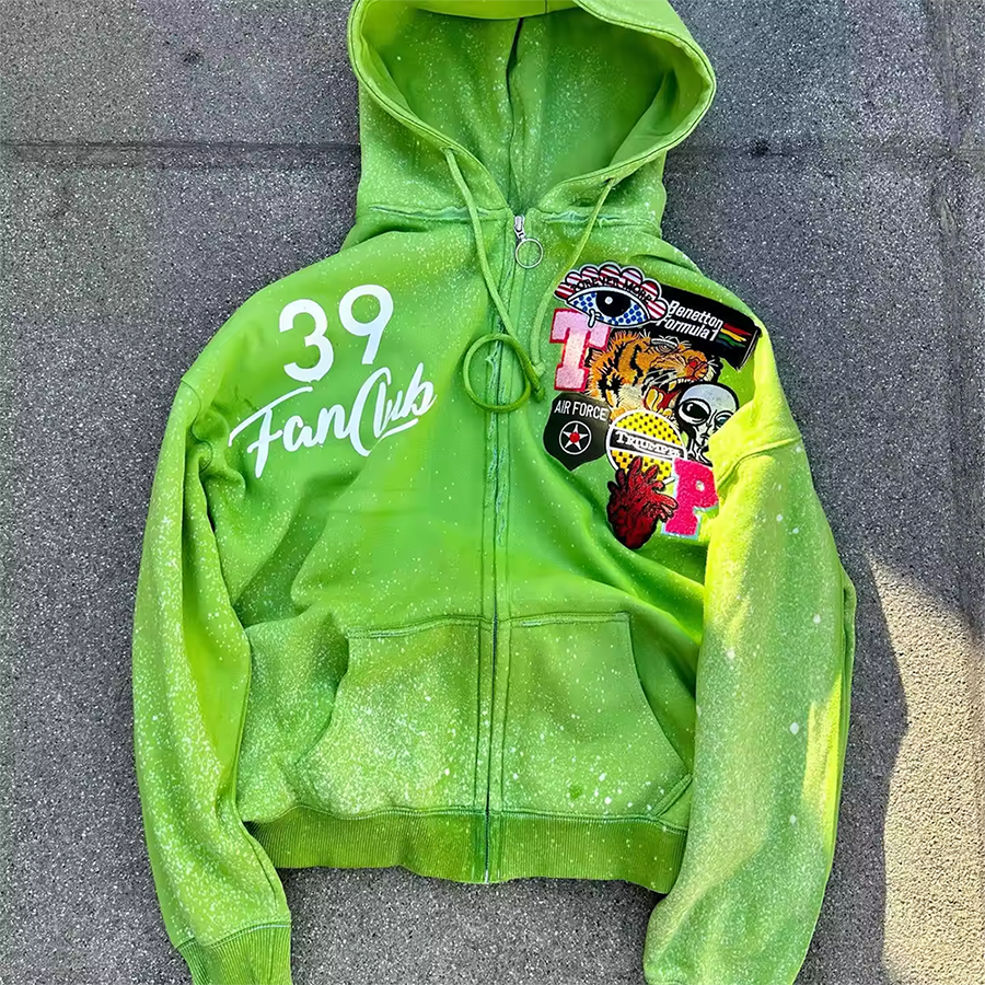 Custom Screen Printing Patch Embroidery Hoodie Heavyweight 450 Gsm Sun Faded Boxy Fit Oversized Cropped Zip Up Hoodie for Men