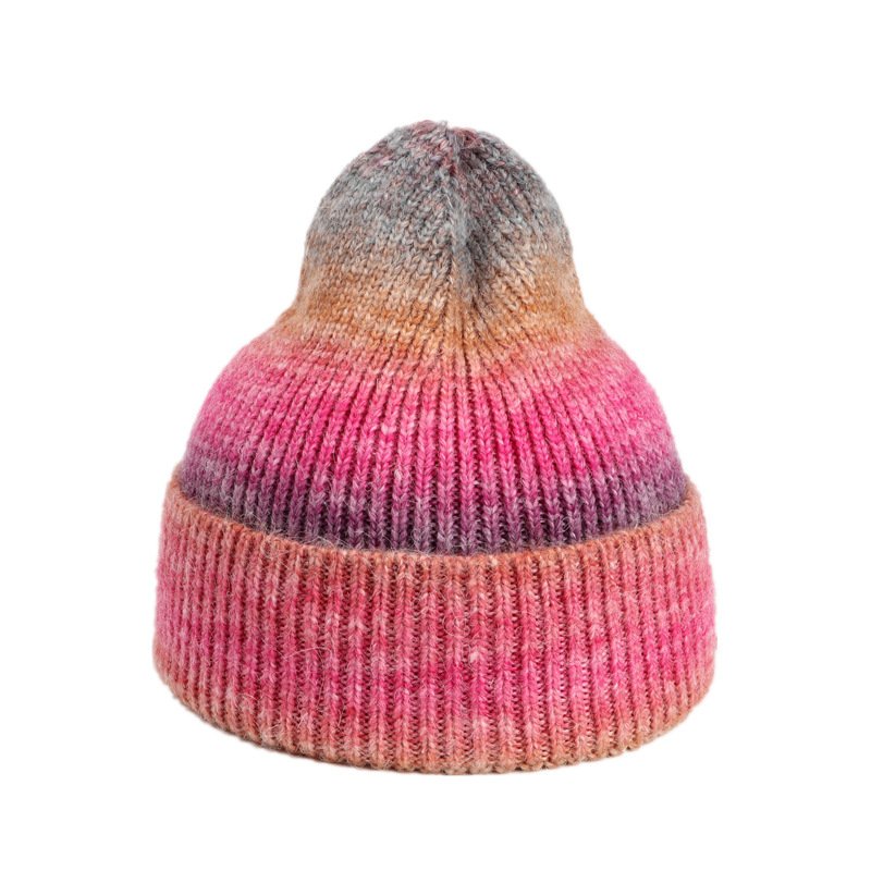 Wholesale Autumn Winter New Tie Dye Gradual Color Knitted Hat Beanie Women Rainbow Warm Thick Woolen Outdoor Beanie Hat