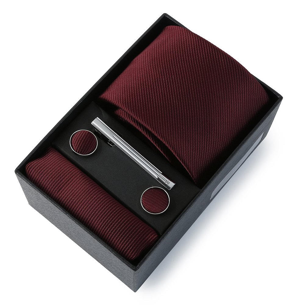 Plain Turkey Colombian Neckties Draped Pictures Set In Bulk Men's Tie Pin Cuff link Set With Pocket Square In Box