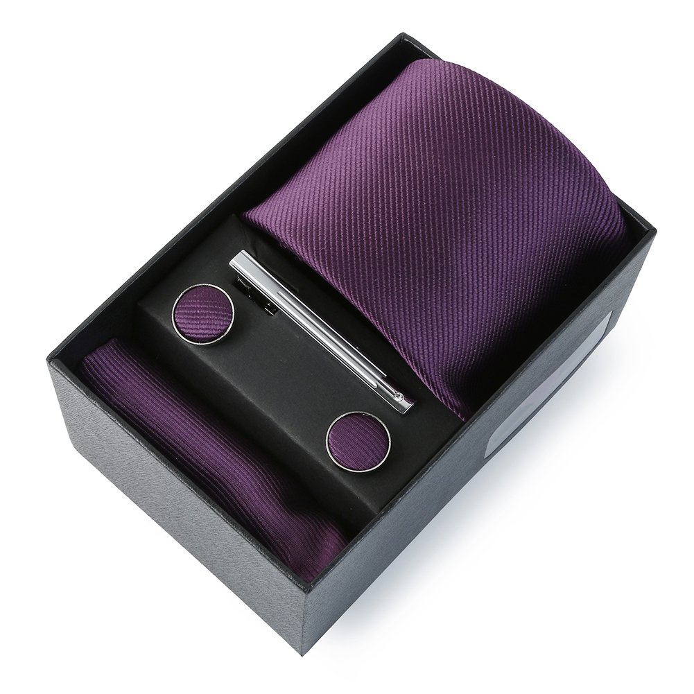Plain Turkey Colombian Neckties Draped Pictures Set In Bulk Men's Tie Pin Cuff link Set With Pocket Square In Box