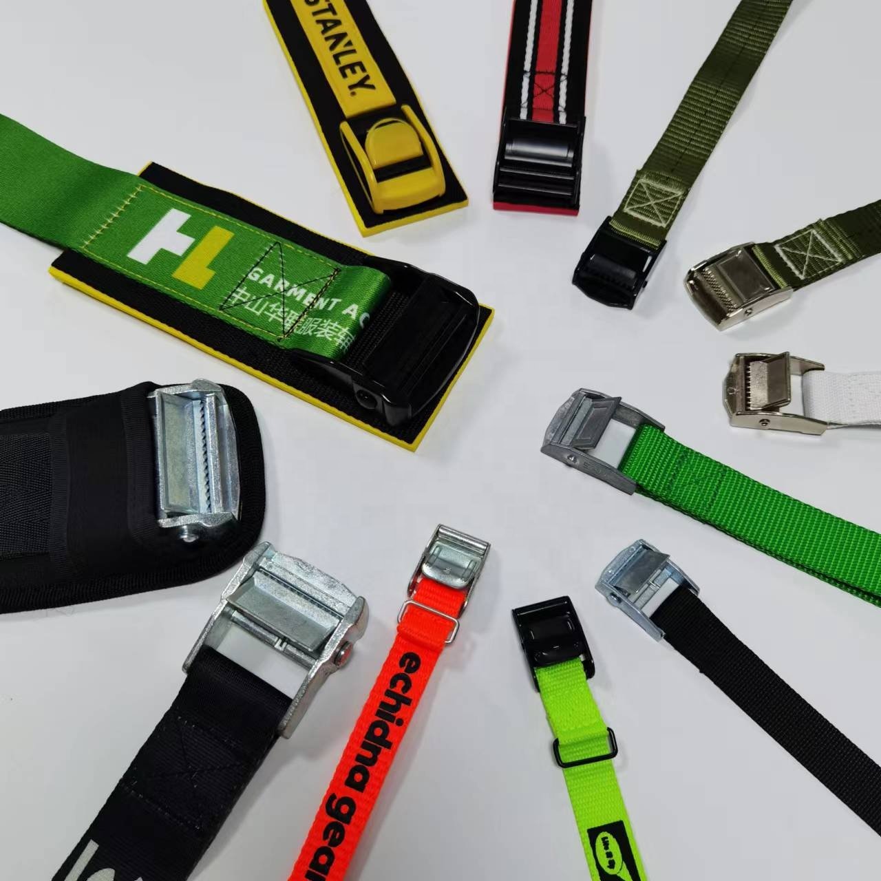 Factory Wholesale 20mm/ 25mm Polyester Belt 140kg Ratchet Cam Locking Buckle Tie Down Strap With Square Ring