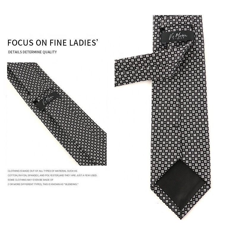 ODM OEM High Quality Fashion 100% Polyester Fabric Neck Tie 7.5cm Black Jacquard Woven Men's Luxury Ties