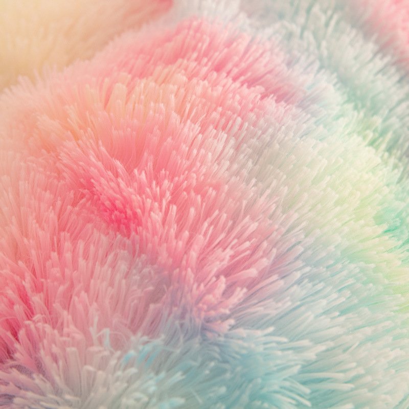 Rainbow Color Faux Fur Velvet Fluffy Plush Soft Bedding Bed Sheet Set
