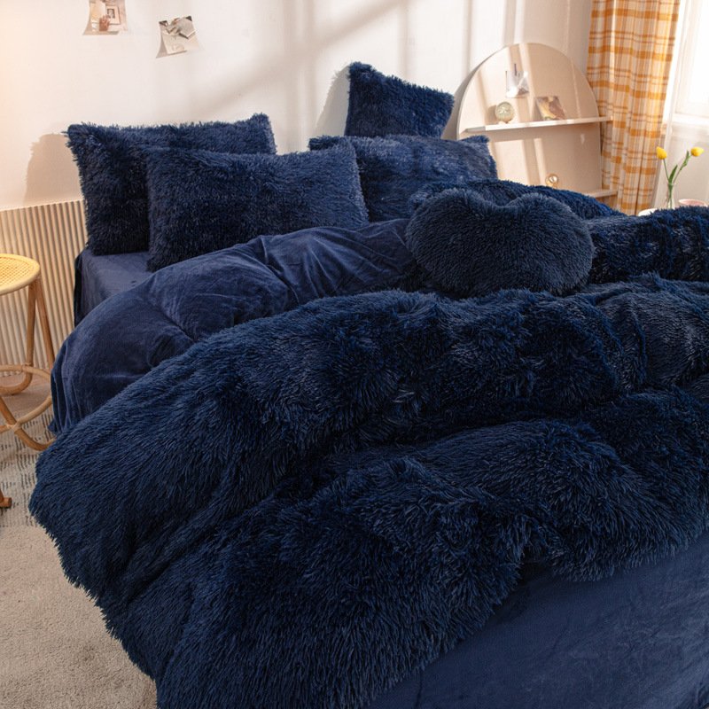 Rainbow Color Faux Fur Velvet Fluffy Plush Soft Bedding Bed Sheet Set