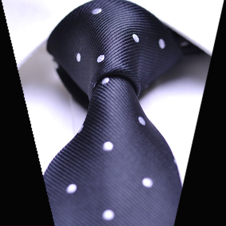 White Polka Dot Jacquard Woven Classic Silk Tie for Men Necktie