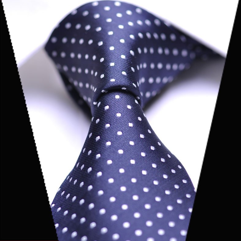 White Polka Dot Jacquard Woven Classic Silk Tie for Men Necktie