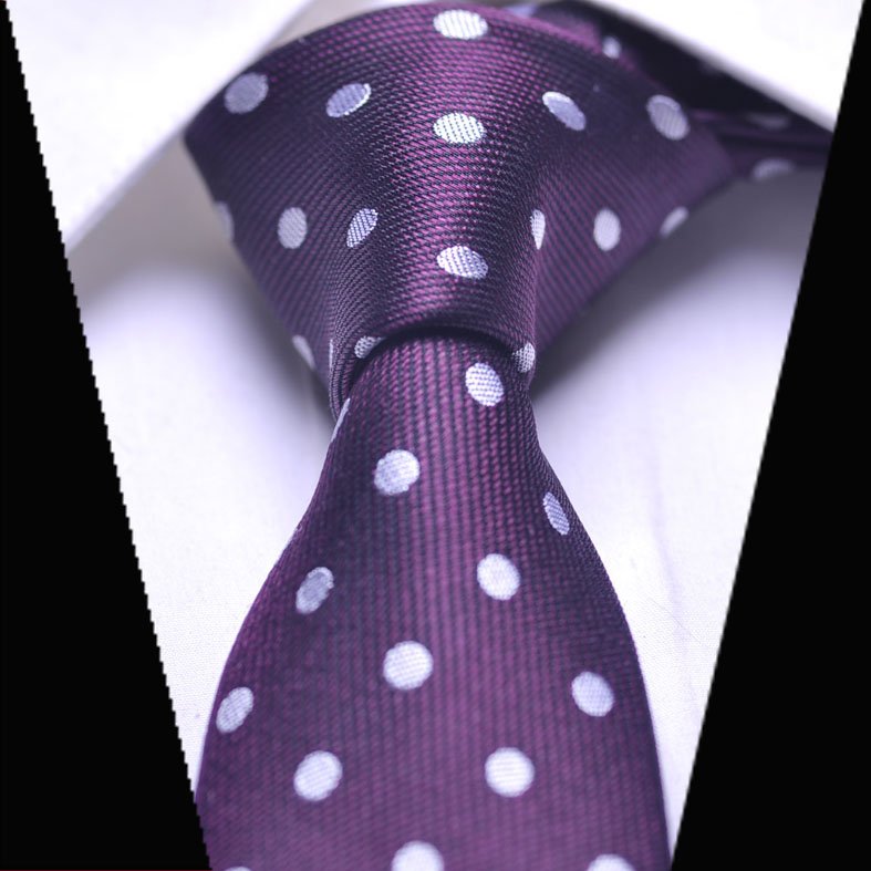White Polka Dot Jacquard Woven Classic Silk Tie for Men Necktie