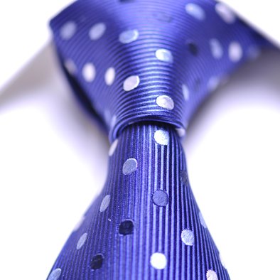 White Polka Dot Jacquard Woven Classic Silk Tie for Men Necktie