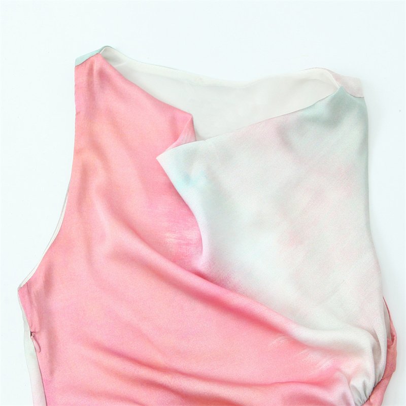 ZATRHMB summer ladies long skirt tie-dye print sleeveless mini skirt 2024 new fashion pleated slit party evening dress