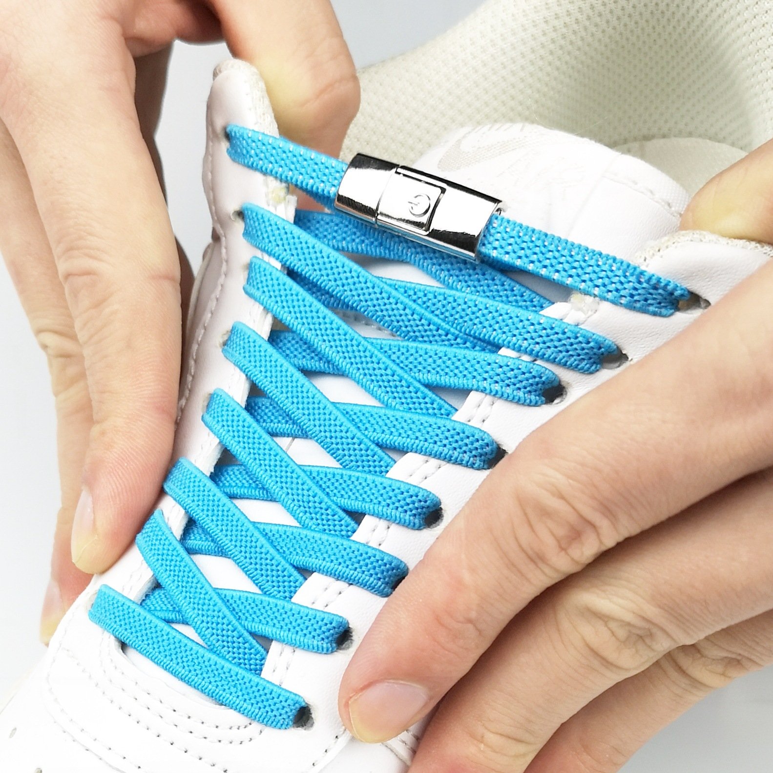 Flat elastic no tie metal press lock lazy attraction shoelaces for kids men women