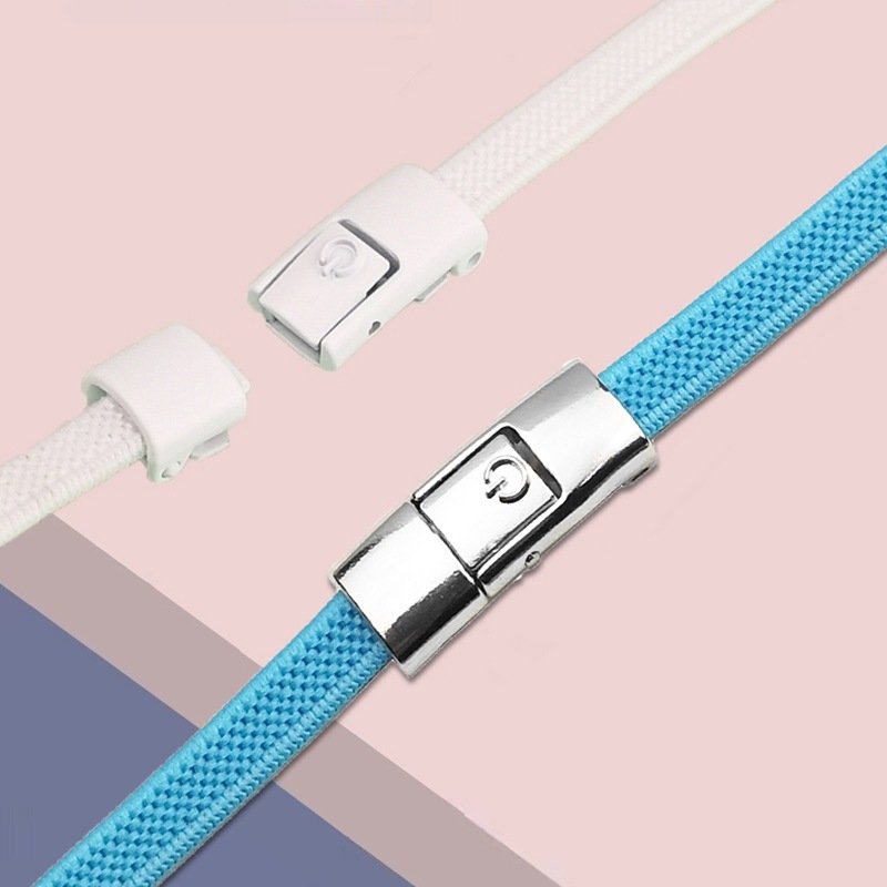 Flat elastic no tie metal press lock lazy attraction shoelaces for kids men women