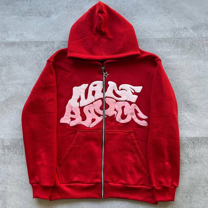 High Quality Oem Custom Zip Up Hoodie Puff Print Customized Good Quality High Quality Men Clothing Men Hoodies