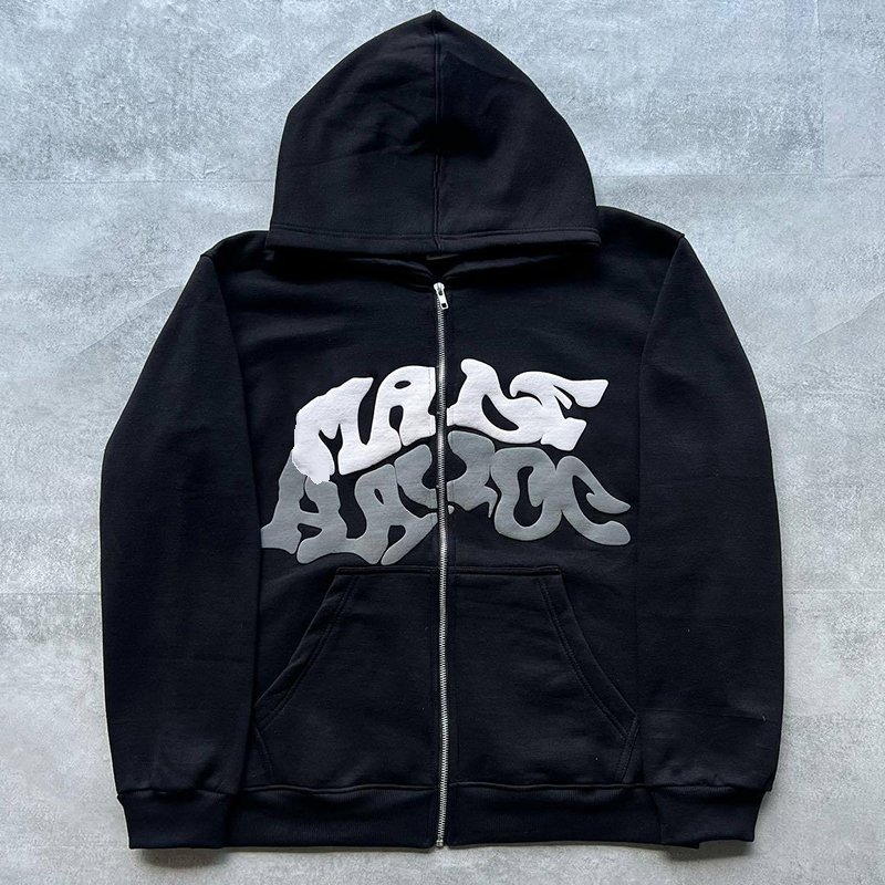 High Quality Oem Custom Zip Up Hoodie Puff Print Customized Good Quality High Quality Men Clothing Men Hoodies