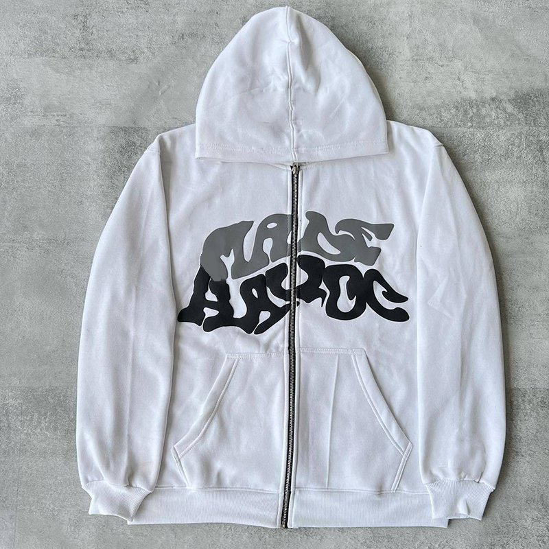 High Quality Oem Custom Zip Up Hoodie Puff Print Customized Good Quality High Quality Men Clothing Men Hoodies