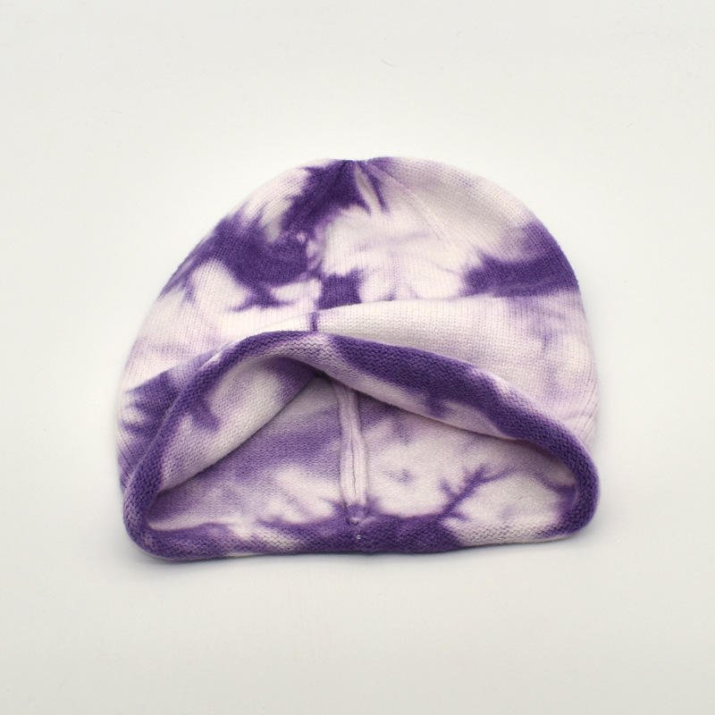 100% Cotton Single layer Tie Dye Solid winter Discharge Printing roll rim Cuffed full print hat Knit Baggy Hat slouchy beanie