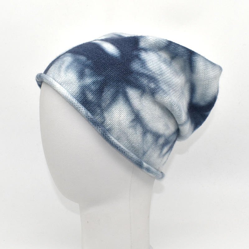 100% Cotton Single layer Tie Dye Solid winter Discharge Printing roll rim Cuffed full print hat Knit Baggy Hat slouchy beanie