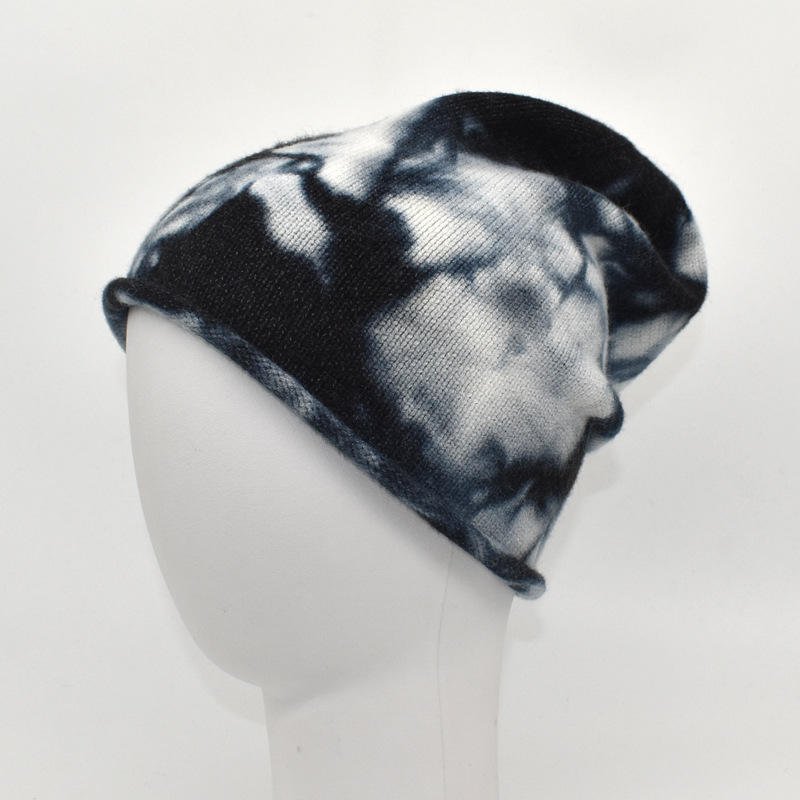 100% Cotton Single layer Tie Dye Solid winter Discharge Printing roll rim Cuffed full print hat Knit Baggy Hat slouchy beanie