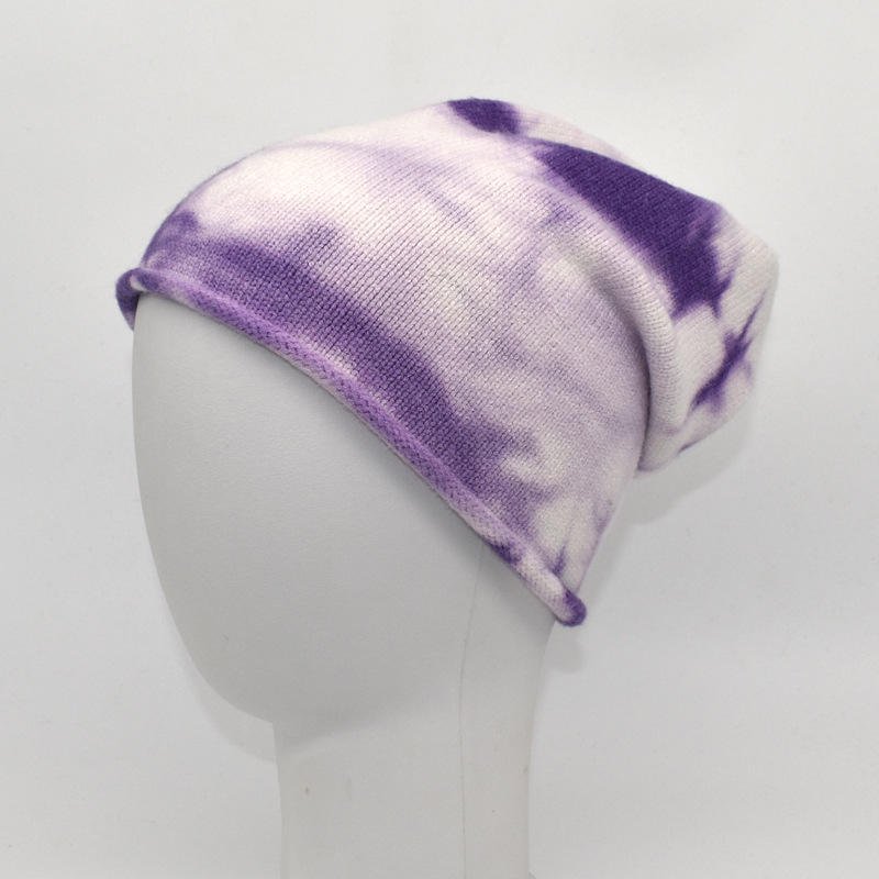 100% Cotton Single layer Tie Dye Solid winter Discharge Printing roll rim Cuffed full print hat Knit Baggy Hat slouchy beanie