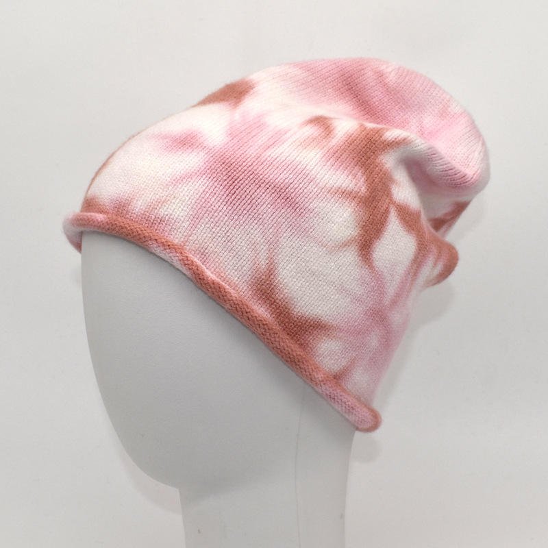 100% Cotton Single layer Tie Dye Solid winter Discharge Printing roll rim Cuffed full print hat Knit Baggy Hat slouchy beanie