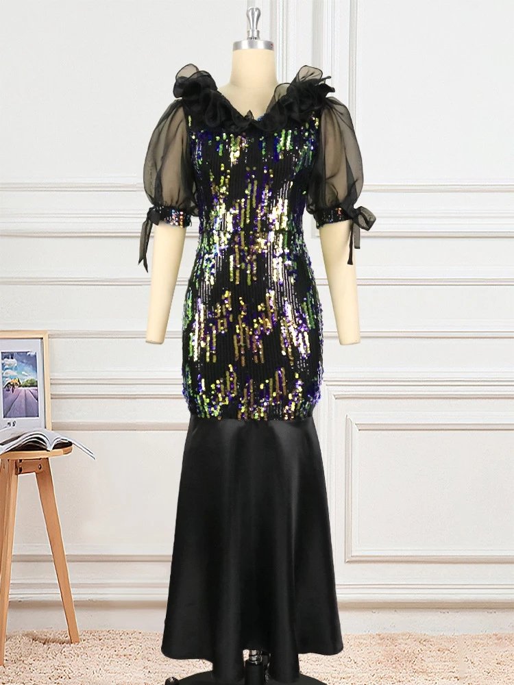 African Dress for Women Fashion Sequins Dresses Sexy Party Evening Clothes European American Clothing Wedding Gown