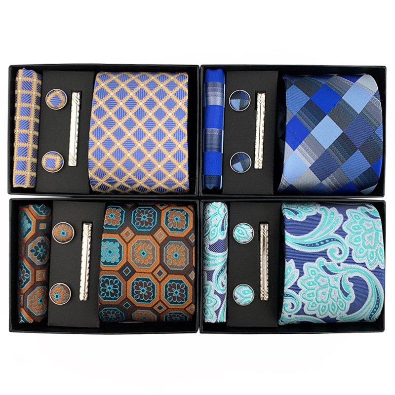 New desgin necktie Hankies Set With Cufflinks Business White Pink Necktie Set For Men