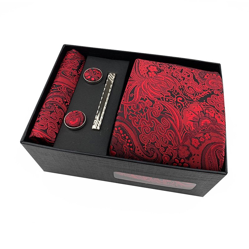 New desgin necktie Hankies Set With Cufflinks Business White Pink Necktie Set For Men