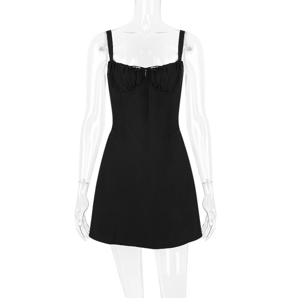 Black White Pink Cute Dresses Women Korean Sleeveless High-Waisted Mini Elasticity Sexy Style Solid Patchwork Sexy Dress 2437