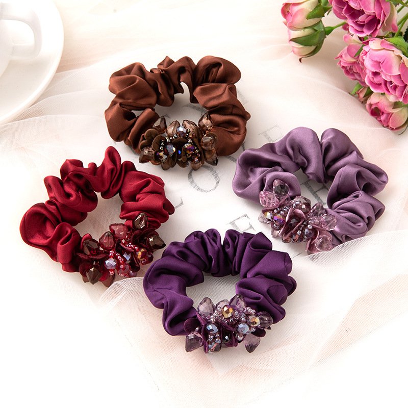 Wholesale Scrunchies Hair Accessories Band Ties Bracelet Ponytail Holders Rhinestone Scrunchie Crystal Diamond Hair Flowers