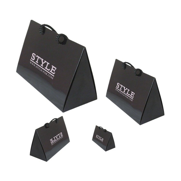 Sac en papier Triangle paper bag with silk satin ribbon tie with PP cord handle For BRACELETS NECKLACES EARRINGS Rings Jewelry