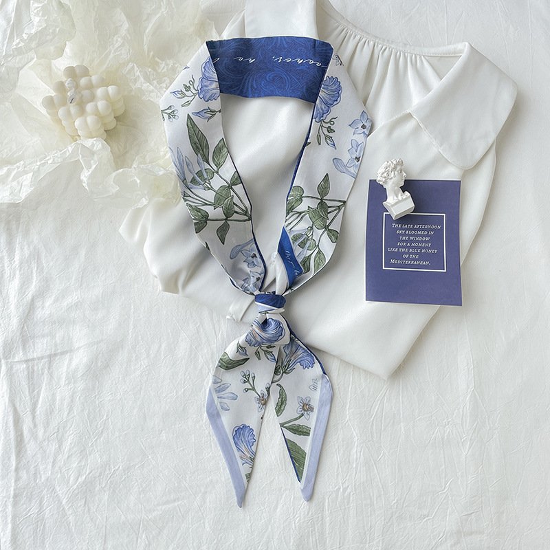Factory custom printed satin scarf Narrow scarves hair accessories wholesale tied handle bag Twill scarfs