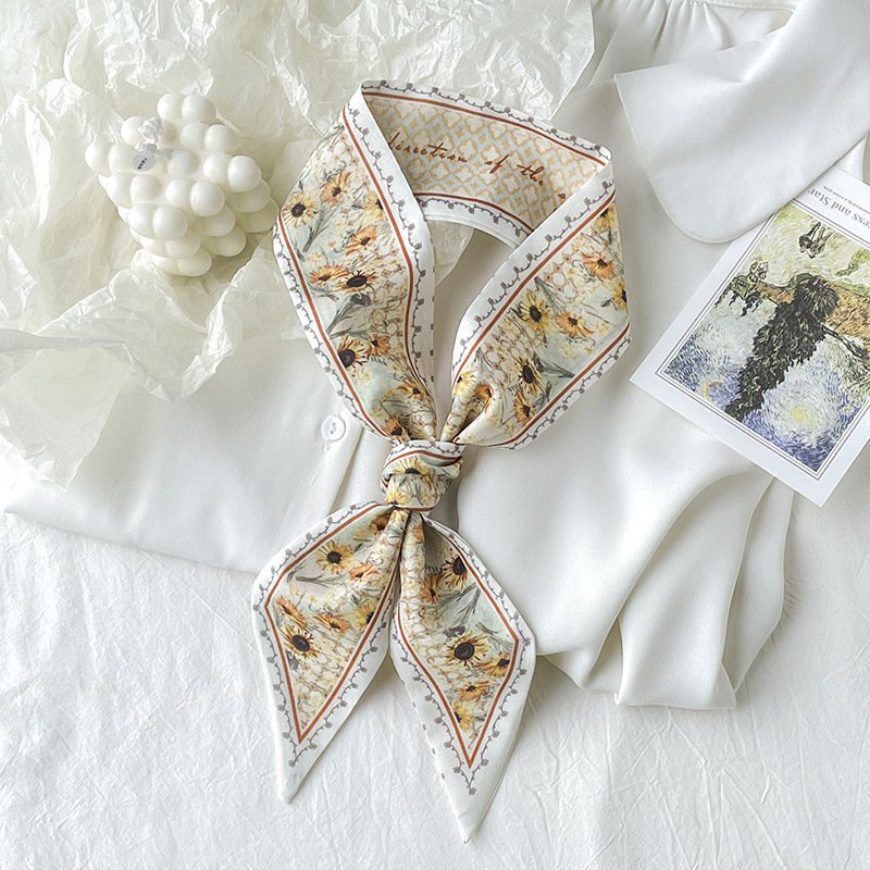 Factory custom printed satin scarf Narrow scarves hair accessories wholesale tied handle bag Twill scarfs