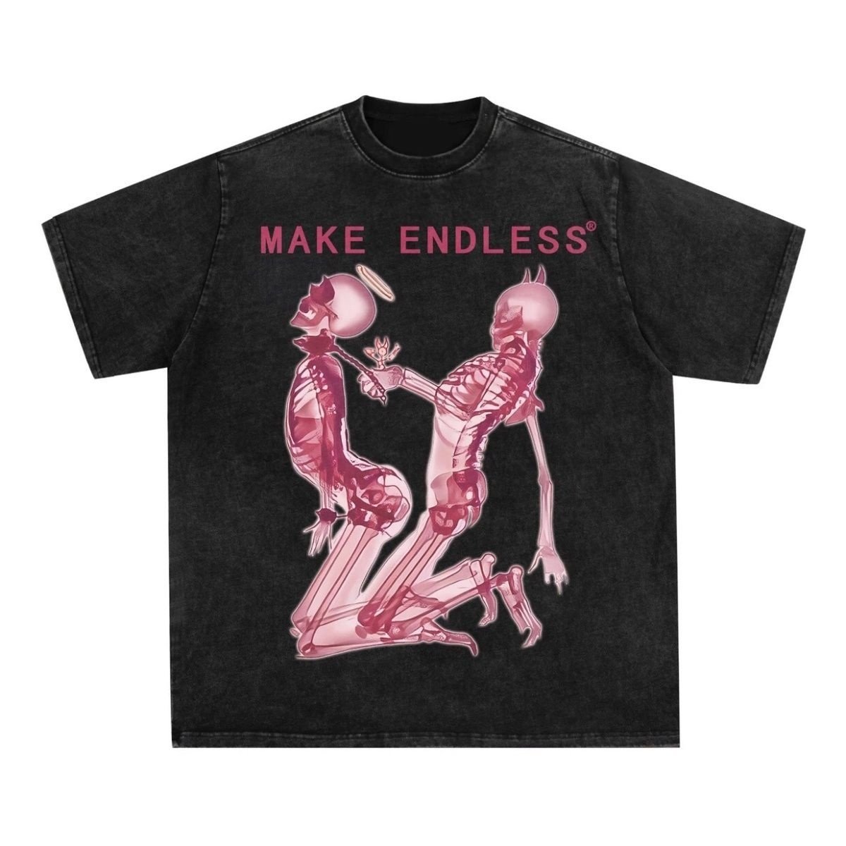 Custom Skull Print Acid Wash T Shirt Wholesale Women Vintage T shirt Oversize Loose Fit Women T Shirt Plus Size Women Streetwear