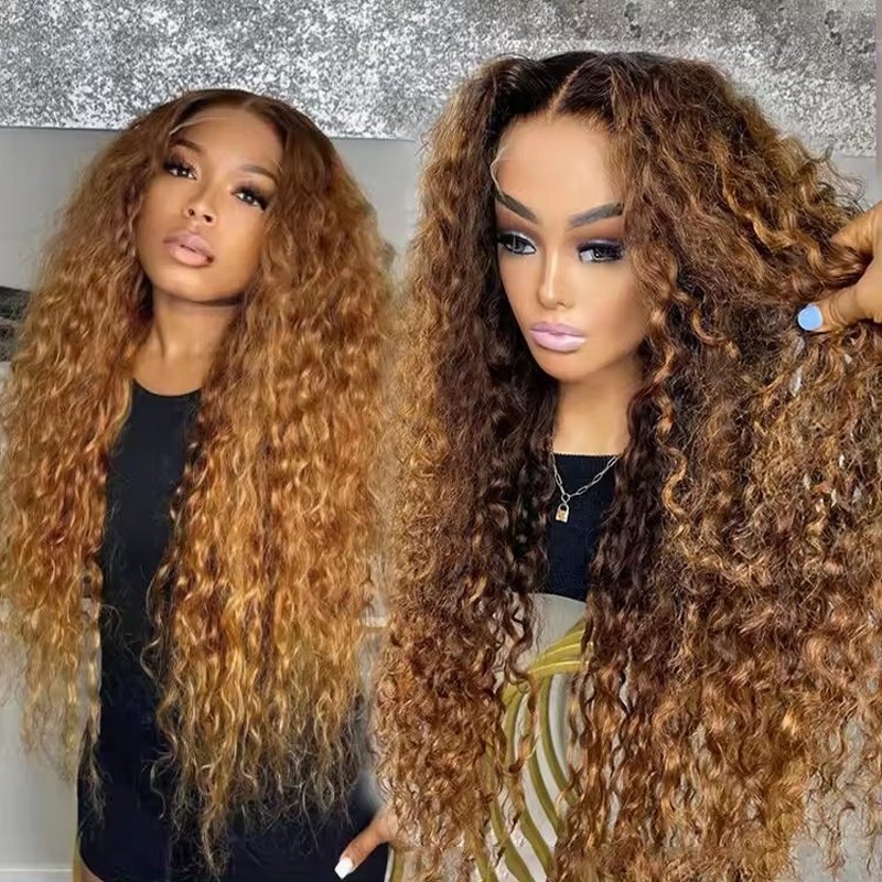 Colored human hair wigs pre plucked raw Indian hair wigs hd lace brown Kinky Curly 13x4 hd transparent lace frontal wigs