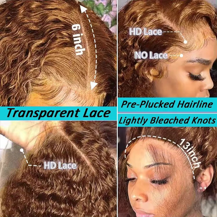 Colored human hair wigs pre plucked raw Indian hair wigs hd lace brown Kinky Curly 13x4 hd transparent lace frontal wigs