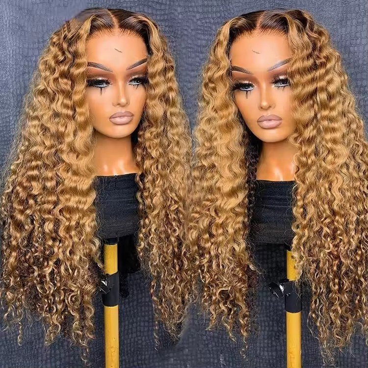 Colored human hair wigs pre plucked raw Indian hair wigs hd lace brown Kinky Curly 13x4 hd transparent lace frontal wigs