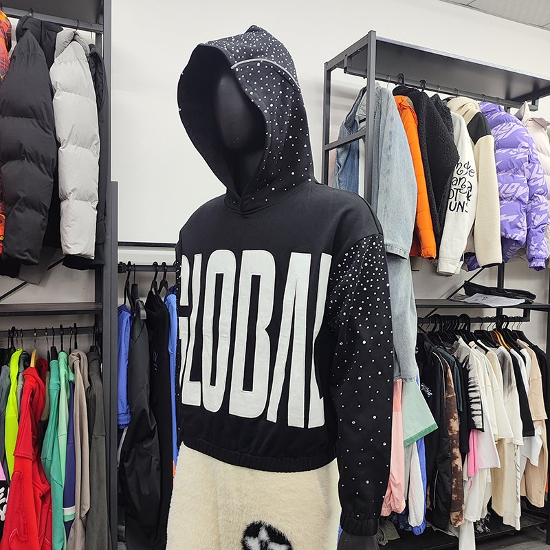 YSJY Streetwear Custom Heavyweight Cropped Hoodies Unisex High Quality Vintage Rhinestone Hoodie For Men