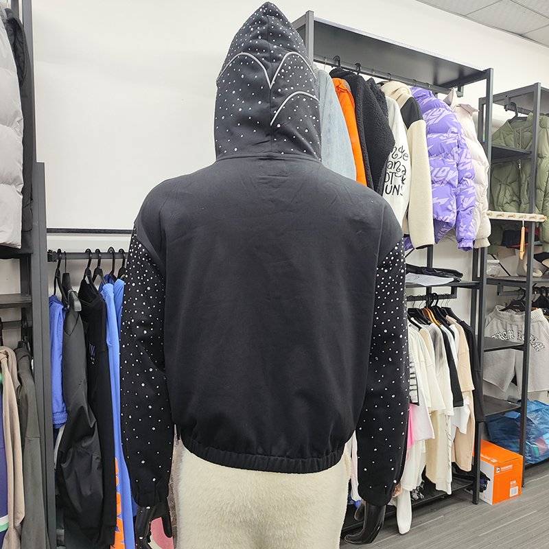 YSJY Streetwear Custom Heavyweight Cropped Hoodies Unisex High Quality Vintage Rhinestone Hoodie For Men