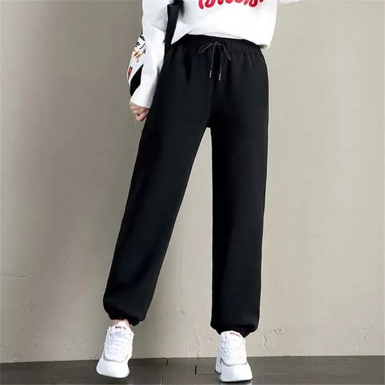 Winter women's solid color and fleece thick warm casual pants