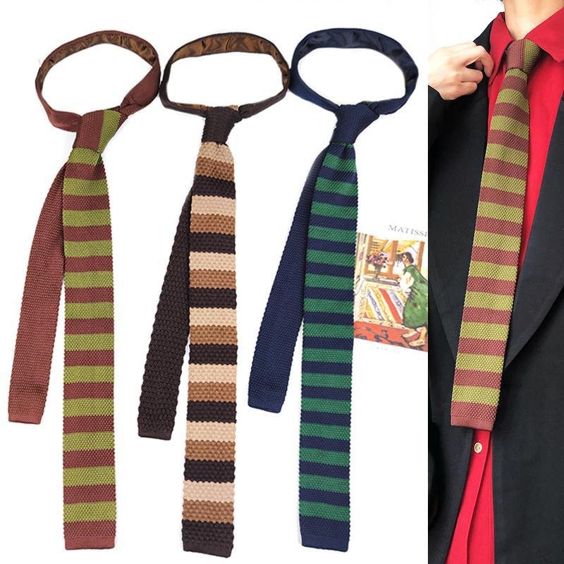 Men's Supper Skinny Colorful Knit Tie Star Point Knitted Leisure Striped Tie