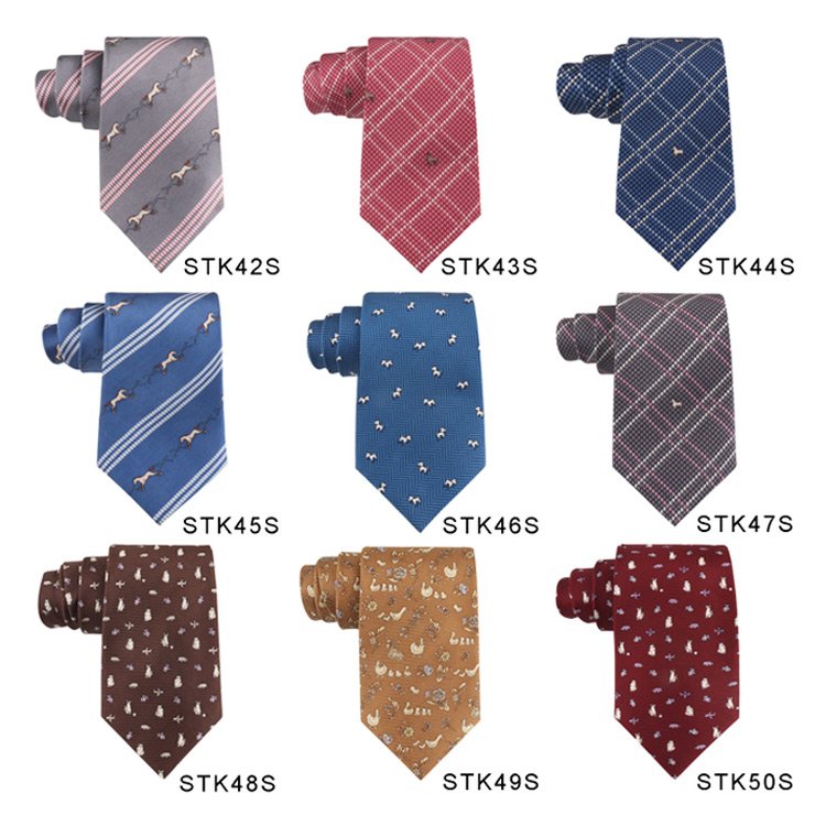 High Quality Wholesale 100% Silk Necktie Navy Blue Red Plaid Striped Necktie Silk Printed Neck Ties Men