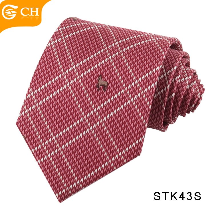 High Quality Wholesale 100% Silk Necktie Navy Blue Red Plaid Striped Necktie Silk Printed Neck Ties Men
