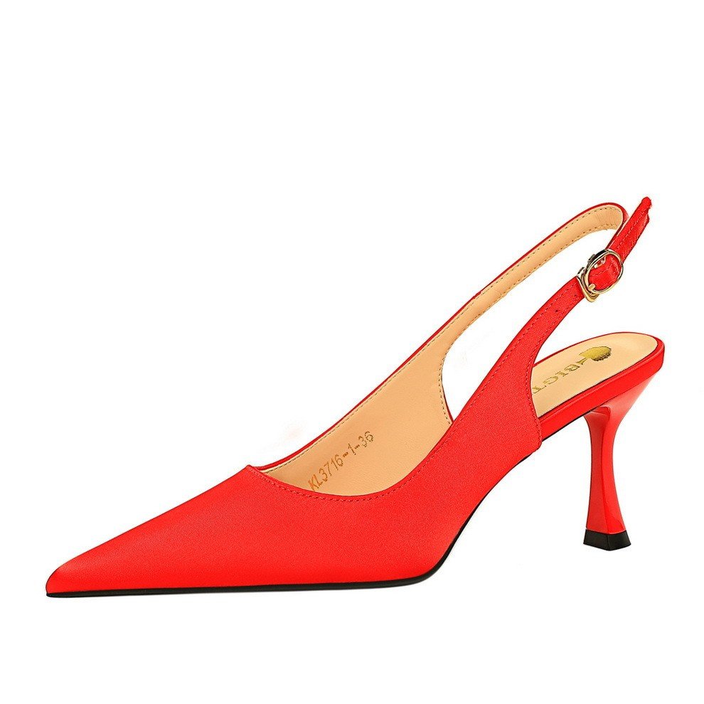 Bow tie silk front bag and back empty sandals bag with high heels, slim heels, and high-end women's high heels for commuting