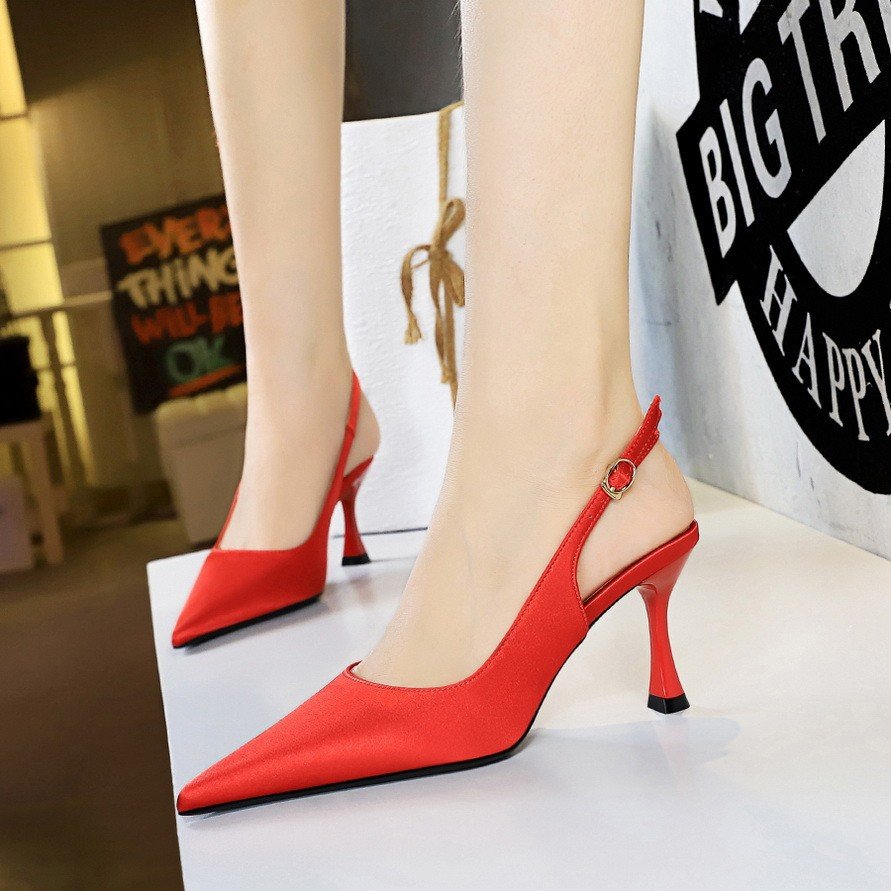 Bow tie silk front bag and back empty sandals bag with high heels, slim heels, and high-end women's high heels for commuting