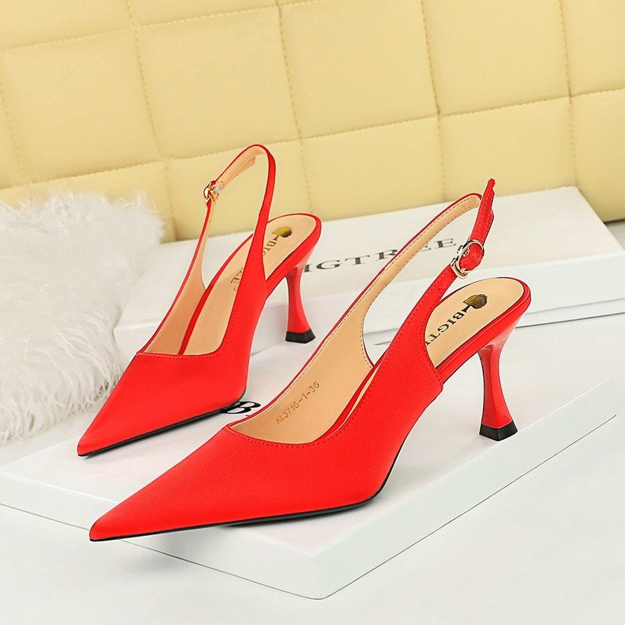 Bow tie silk front bag and back empty sandals bag with high heels, slim heels, and high-end women's high heels for commuting