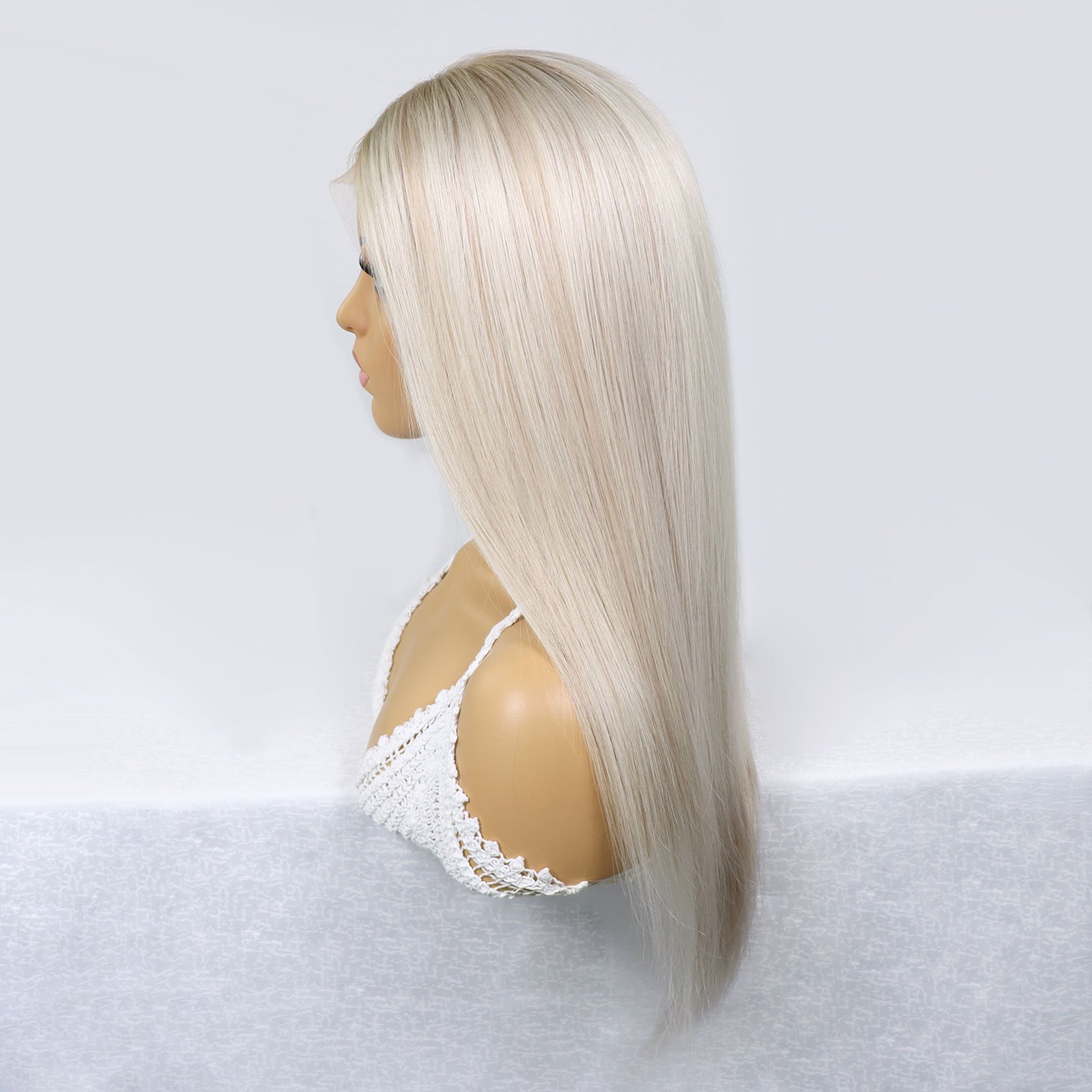 Highlight Silver Blonde Natural Brazilian Human Hair Jewish Wig Front HD Lace Mono Top Glueless Medical Wig