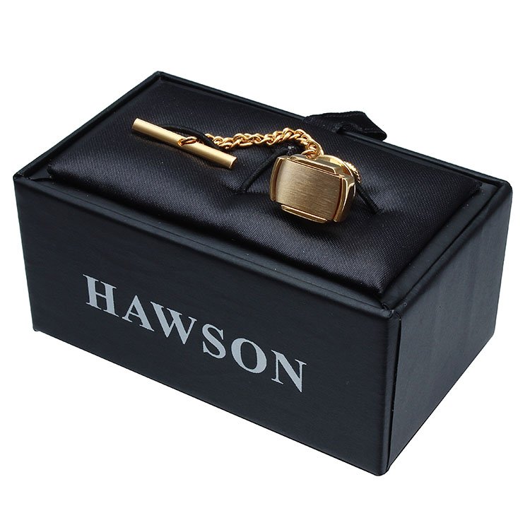 Wholesale Premium Tie Tack For Men Gold tone Color Square Tie Pin Custom With Chain