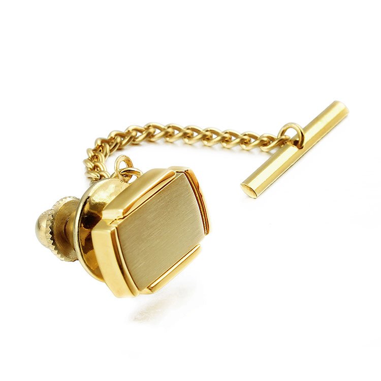 Wholesale Premium Tie Tack For Men Gold tone Color Square Tie Pin Custom With Chain